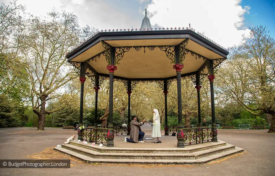 Proposal photos at the bandstand in Battersea Park