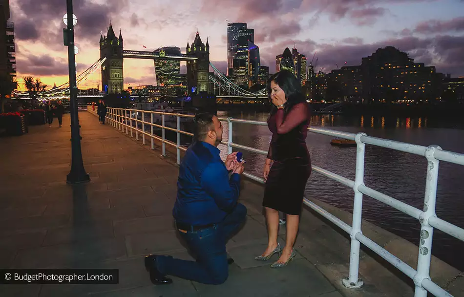A Proposal at sunset at Tower Bridge